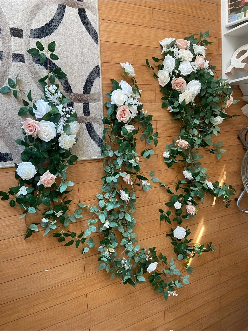 Artificial Rose Vine Garland in White and Blush - Home Accents